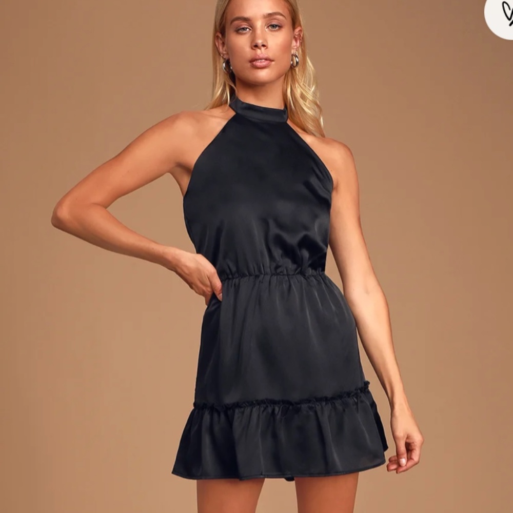 Outshine Black Satin Halter Dress